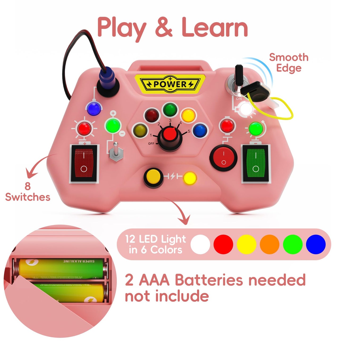 Alsatic Toddler Busy Board with LED Light – Sensory Montessori Toy for 3–5 Year Olds
