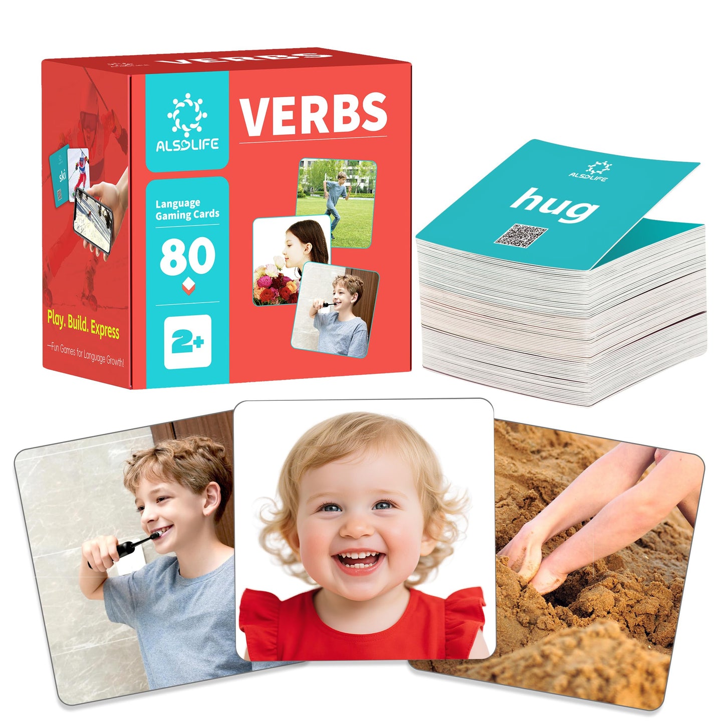 ALSOLIFE 80 Verb Cards for Speech Therapy – Durable, Engaging Flash Cards for Kids 4–8