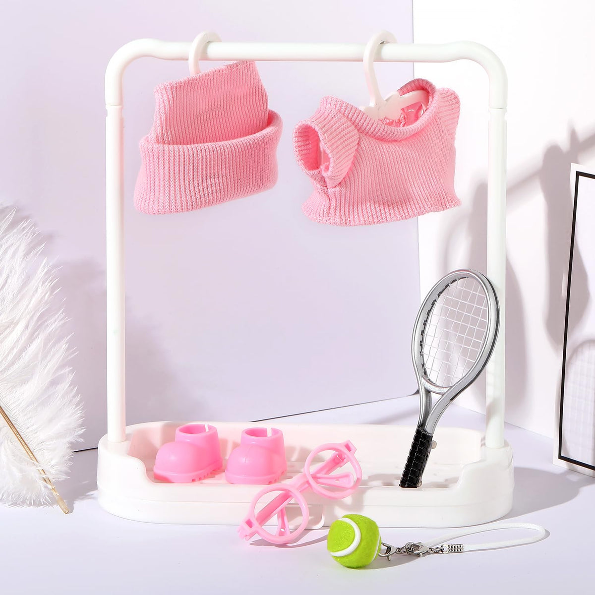 ALTRJO 17cm Labubu Doll Tennis 6-Piece Set – Pink Sports Outfit for 15/17cm Dolls