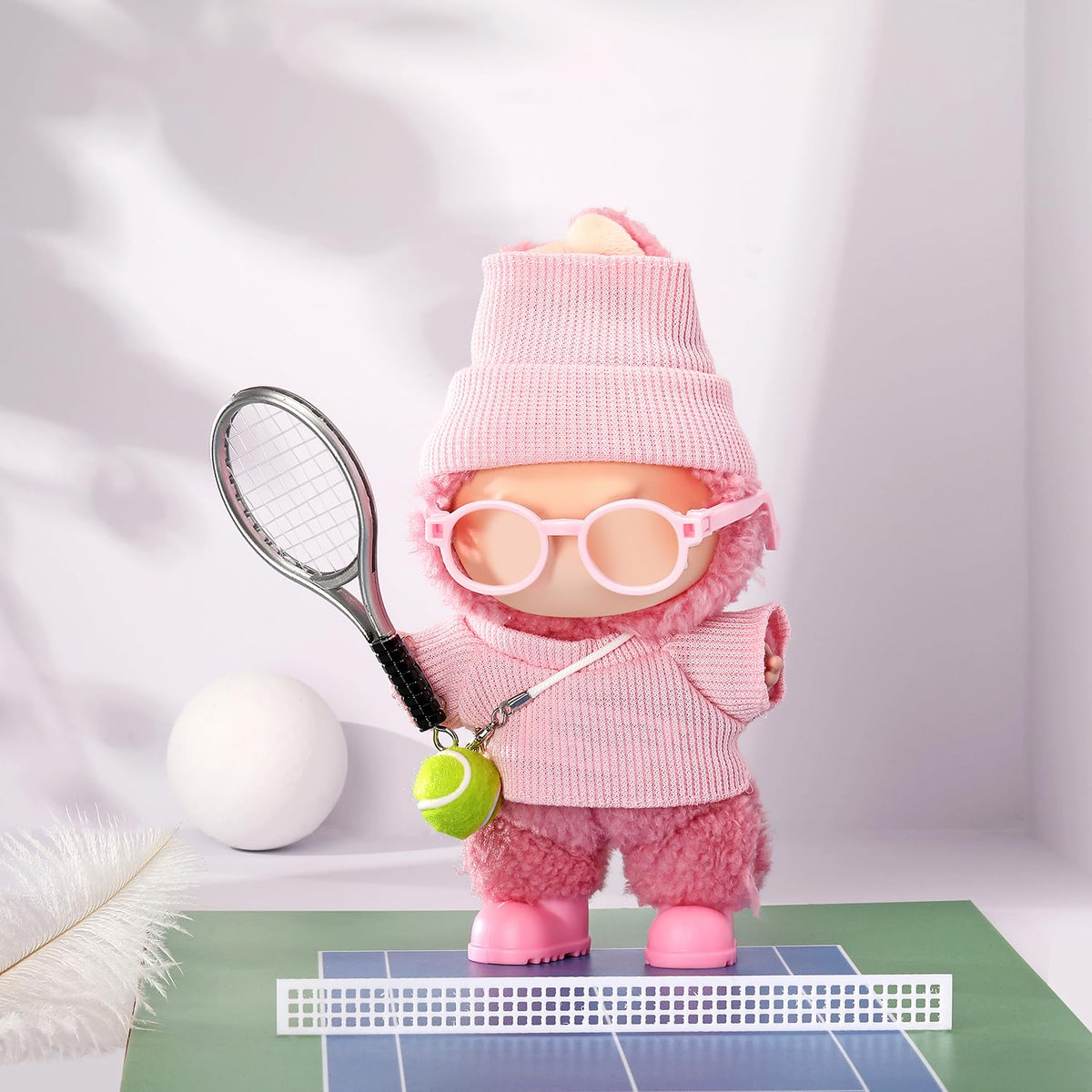 ALTRJO 17cm Labubu Doll Tennis 6-Piece Set – Pink Sports Outfit for 15/17cm Dolls