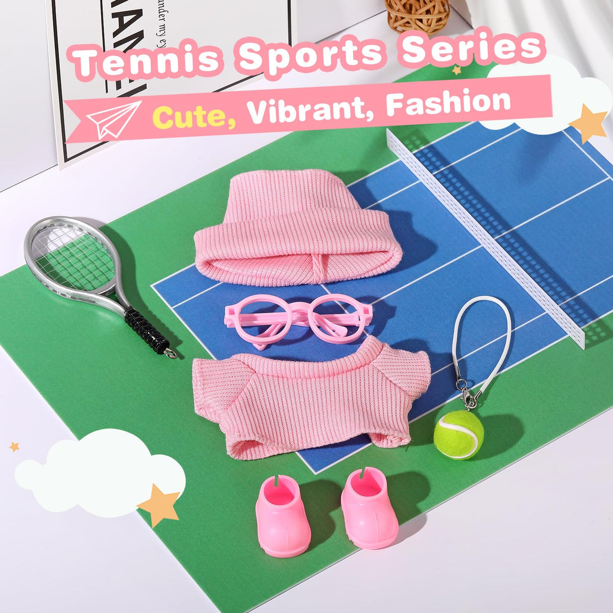 ALTRJO 17cm Labubu Doll Tennis 6-Piece Set – Pink Sports Outfit for 15/17cm Dolls