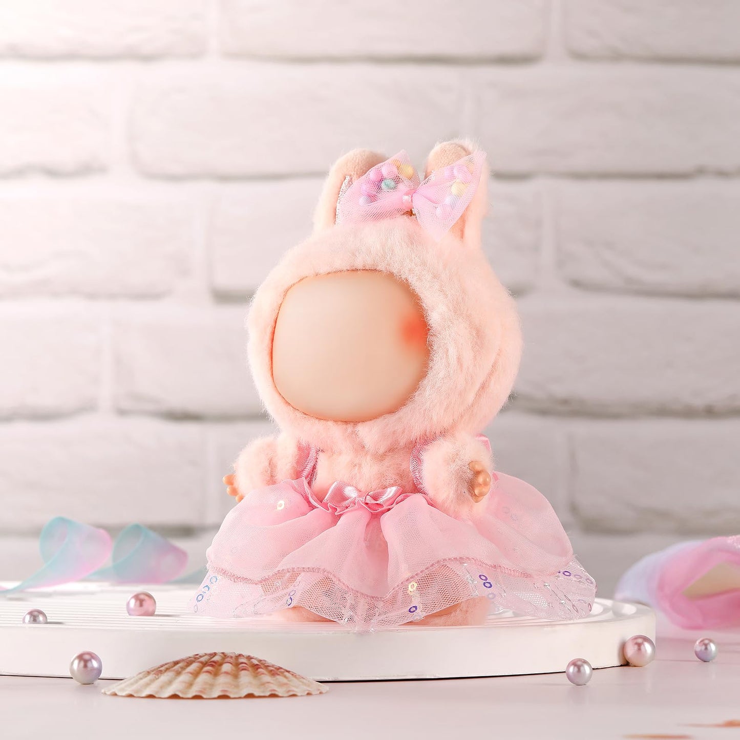 ALTRJO Labubu 17cm Doll Clothes – Pink Gauze Dress & Hairband Set