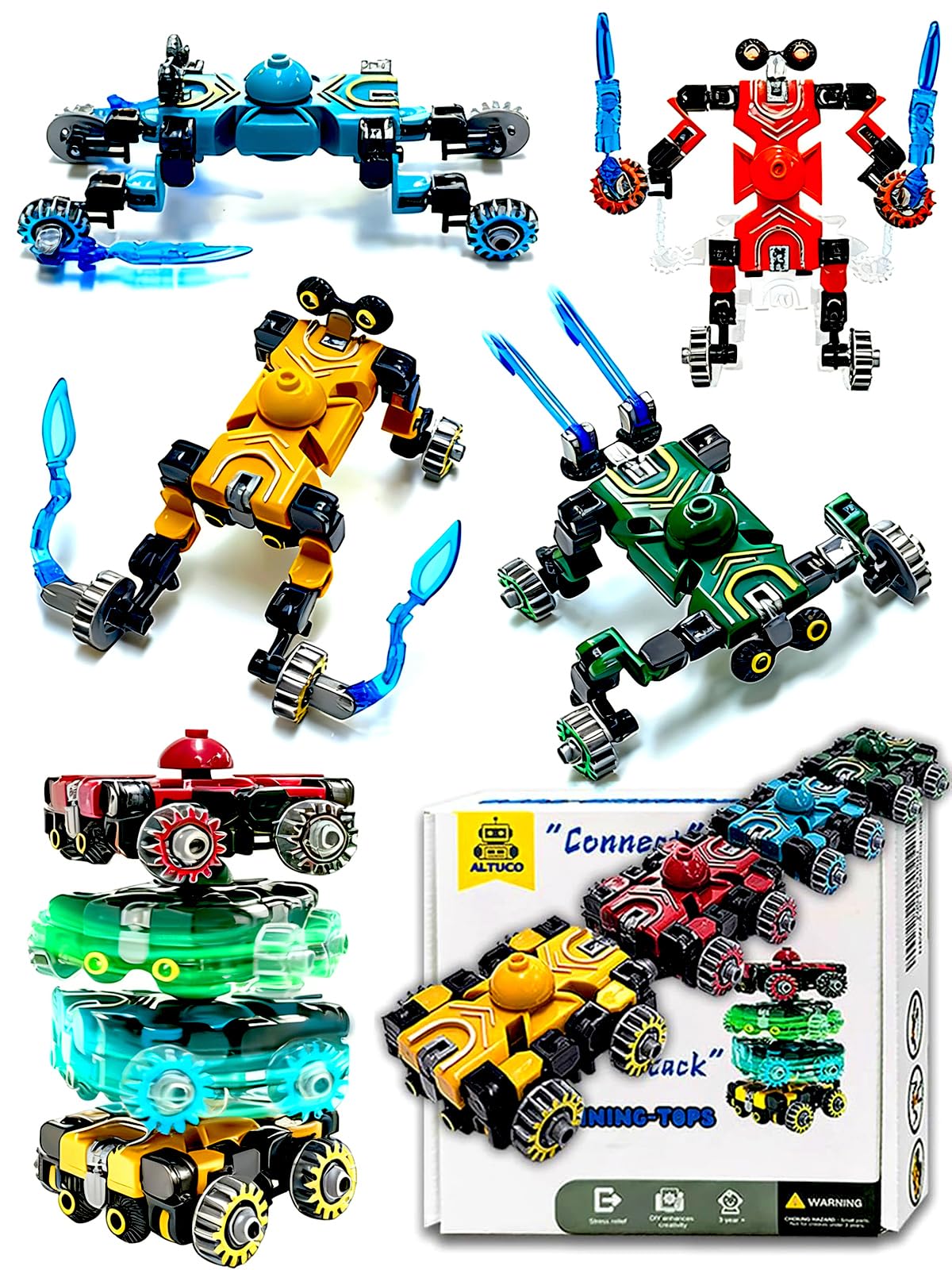 Altuco 4-Pack Transformable Fidget Spinners – Car, Robot & Battle Vehicle Toys for Kids