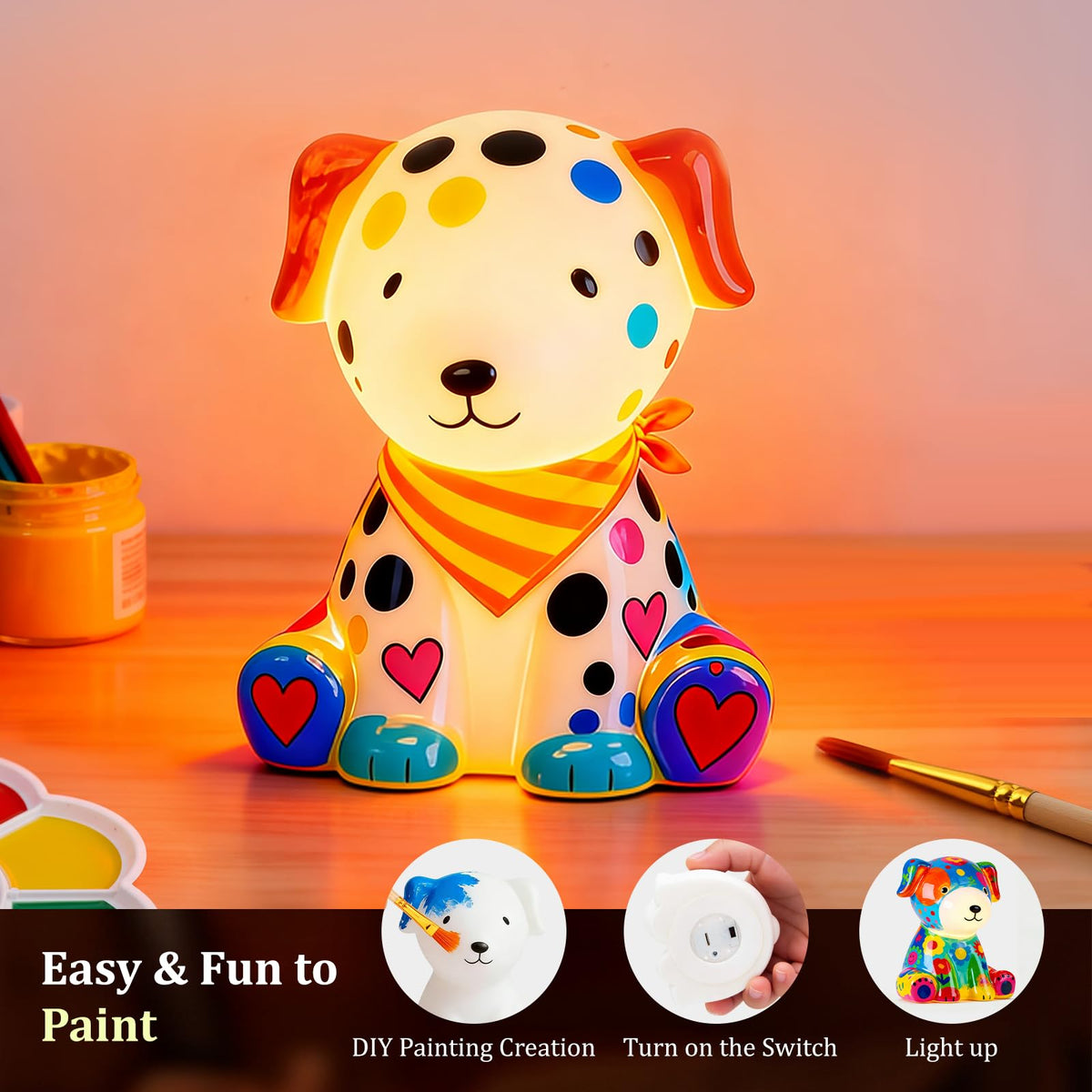 AluAbi Paint Your Own Dog Lamp Kit – Kids DIY Night Light Craft