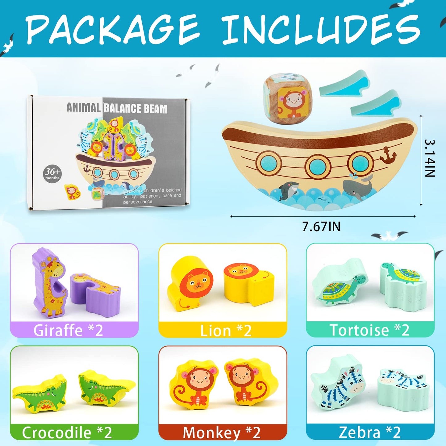 AluAbi Noah's Ark Wooden Balance Stacking Toy – Family STEM & Team-Building Blocks