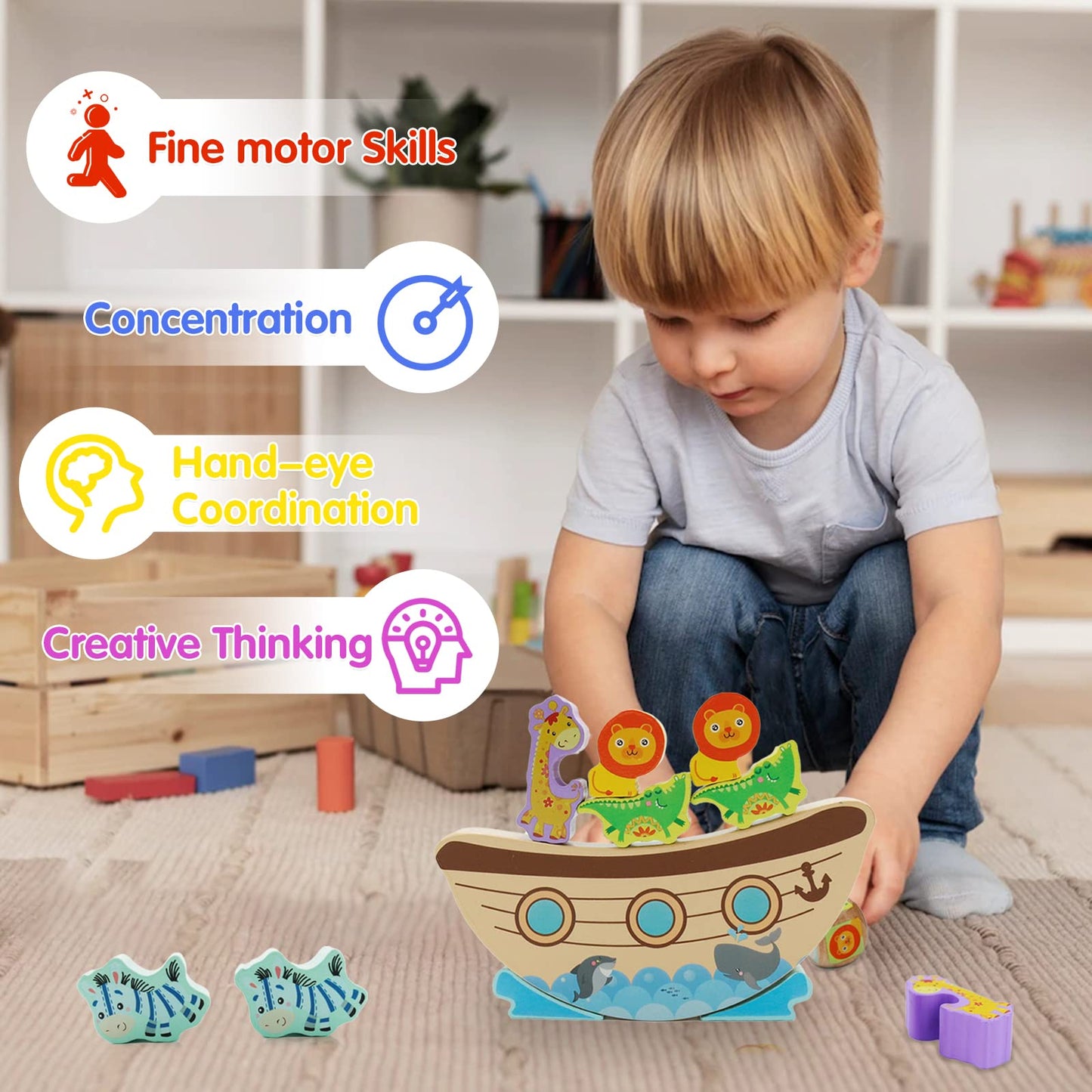 AluAbi Noah's Ark Wooden Balance Stacking Toy – Family STEM & Team-Building Blocks
