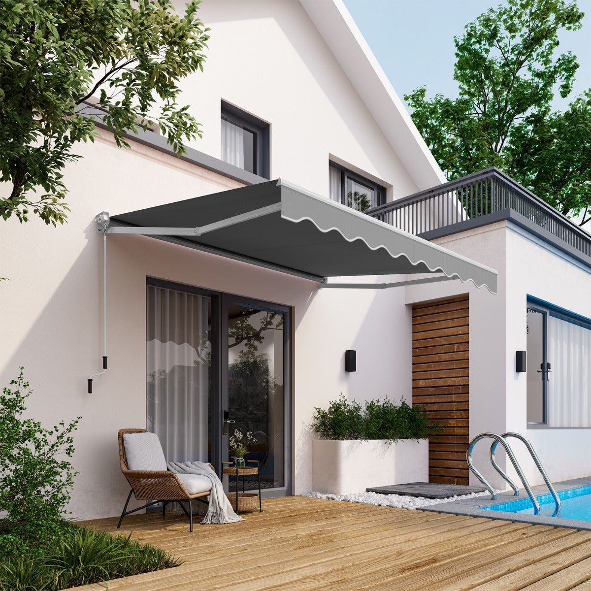 Aluminum Patio Sun Shade with Crank Handle and Water-Resistant Polyester-Beige