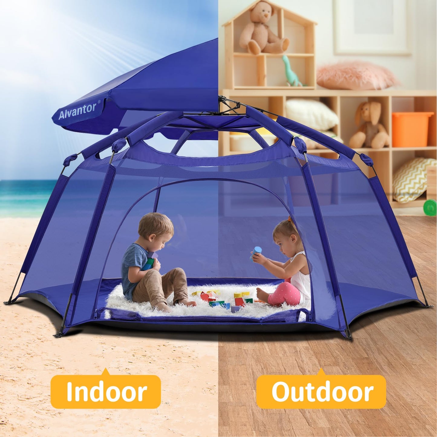 Alvantor Baby Playpen Play Yard 84x84x44 Navy | Pop-Up Foldable Play Tent for Infants