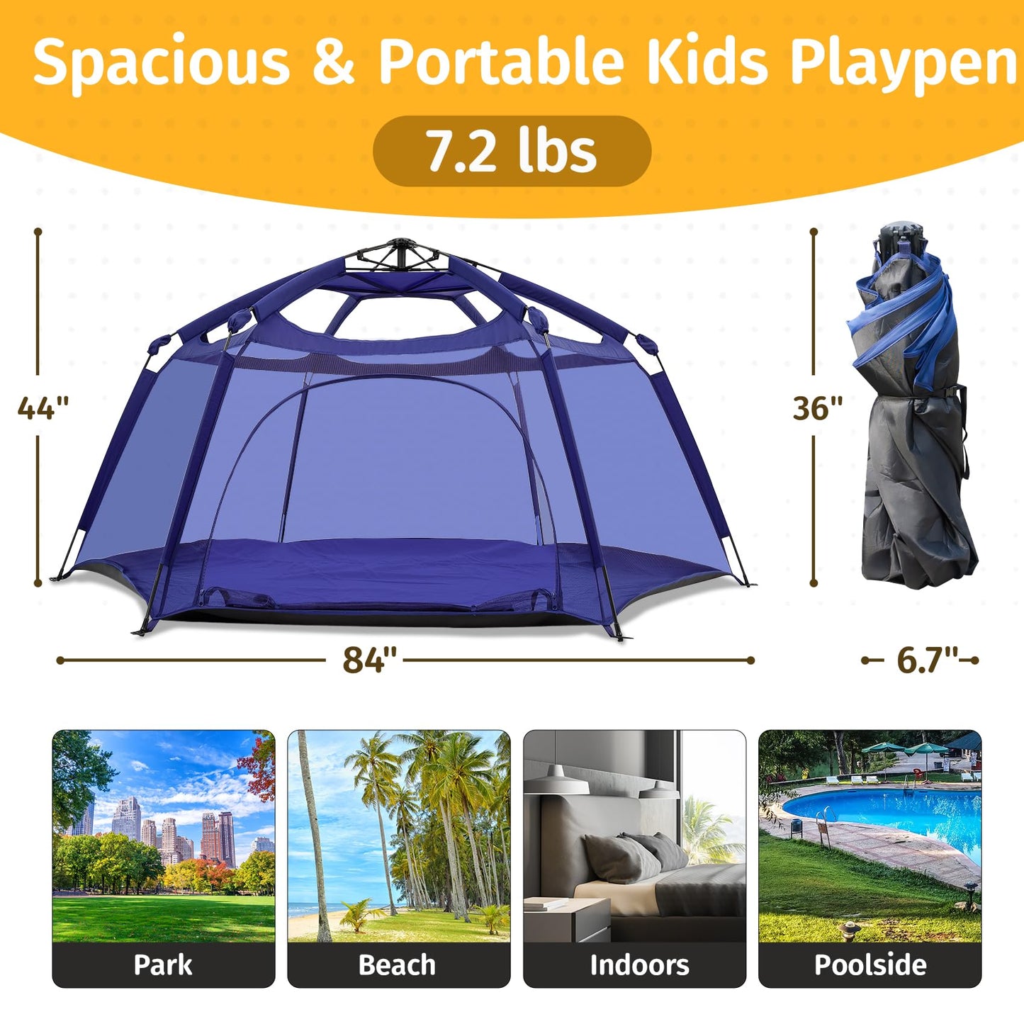 Alvantor Baby Playpen Play Yard 84x84x44 Navy | Pop-Up Foldable Play Tent for Infants
