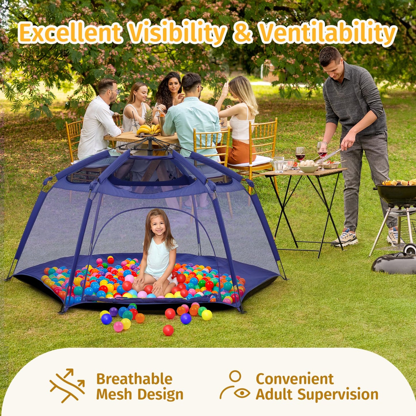 Alvantor Baby Playpen Play Yard 84x84x44 Navy | Large Pop-Up Play Tent for Babies & Toddlers