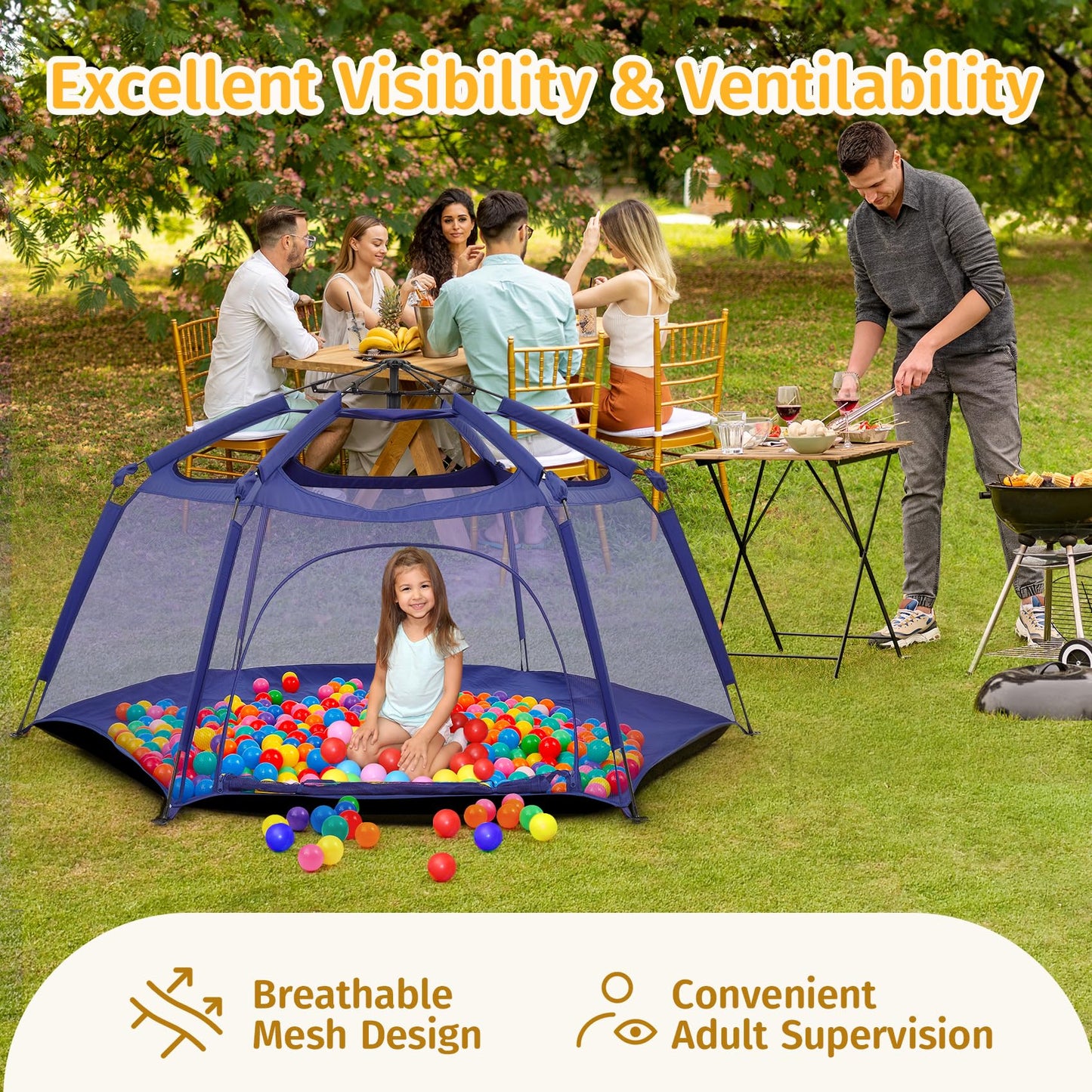 Alvantor Baby Playpen Play Yard 84x84x44 Navy | Pop-Up Foldable Play Tent for Infants