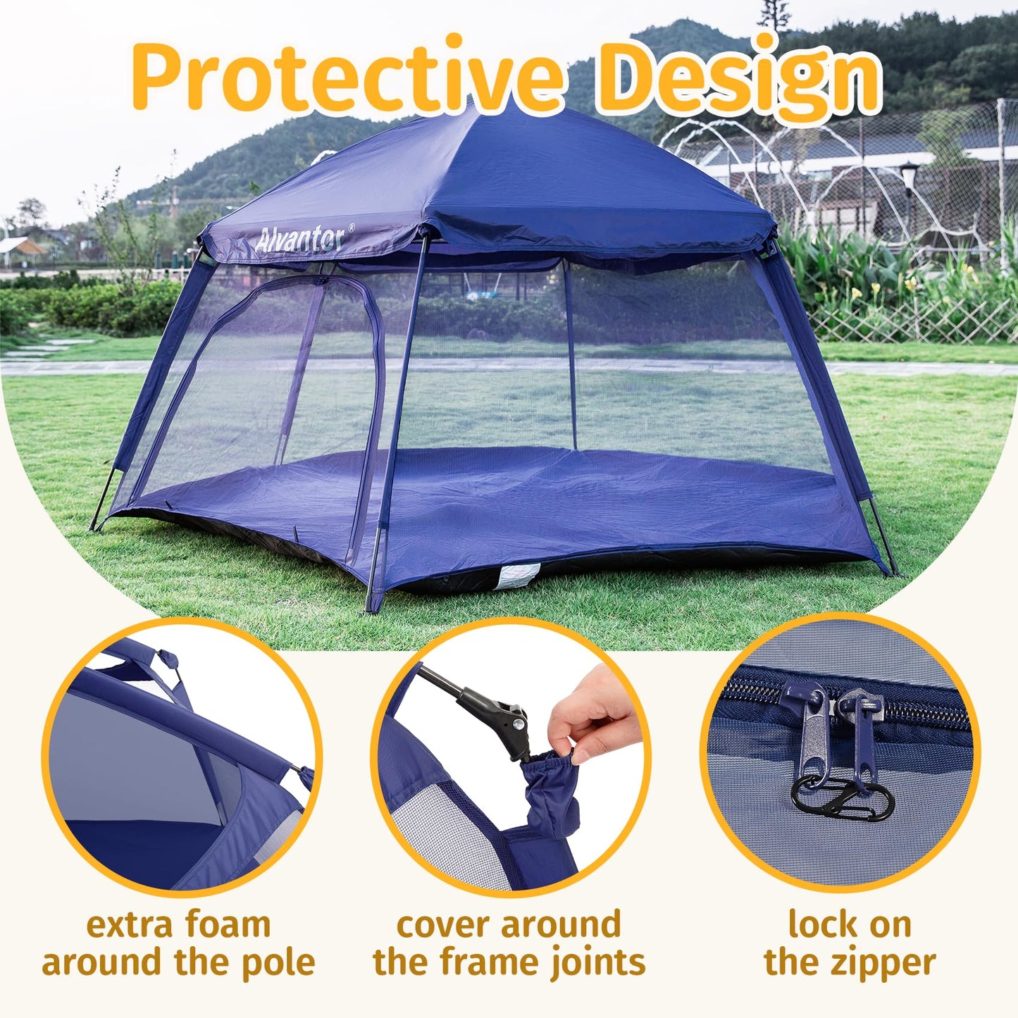 Alvantor Baby Playpen Play Yard 84x84x44 Navy | Large Pop-Up Play Tent for Babies & Toddlers