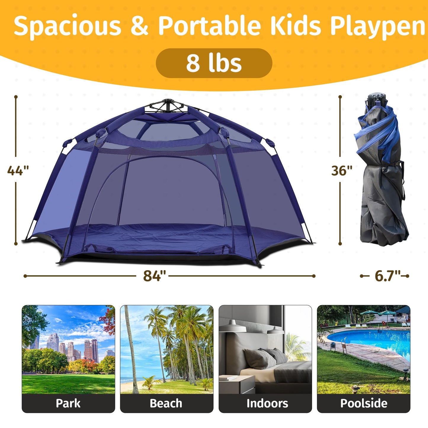 Alvantor Baby Playpen Play Yard 84x84x44 Navy | Large Pop-Up Play Tent for Babies & Toddlers