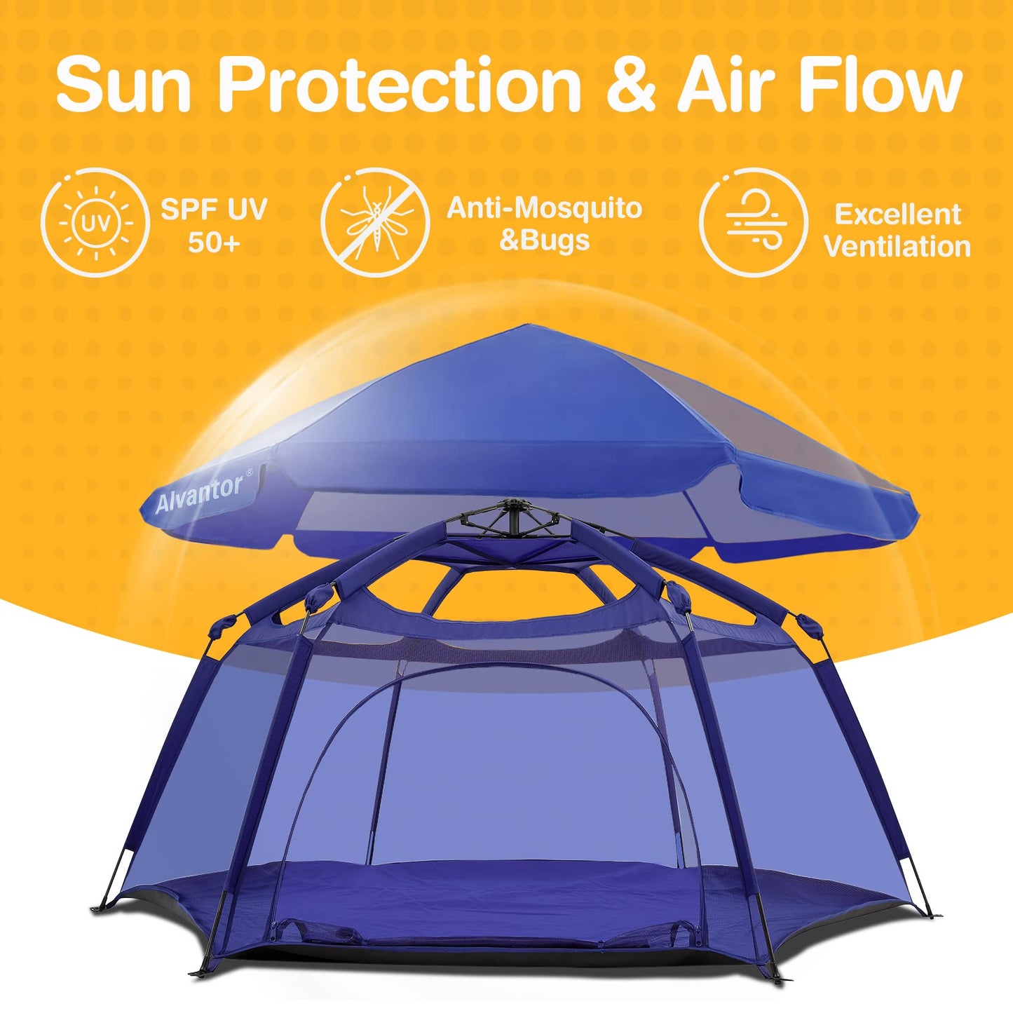 Alvantor Baby Playpen Play Yard 84x84x44 Navy | Pop-Up Foldable Play Tent for Infants