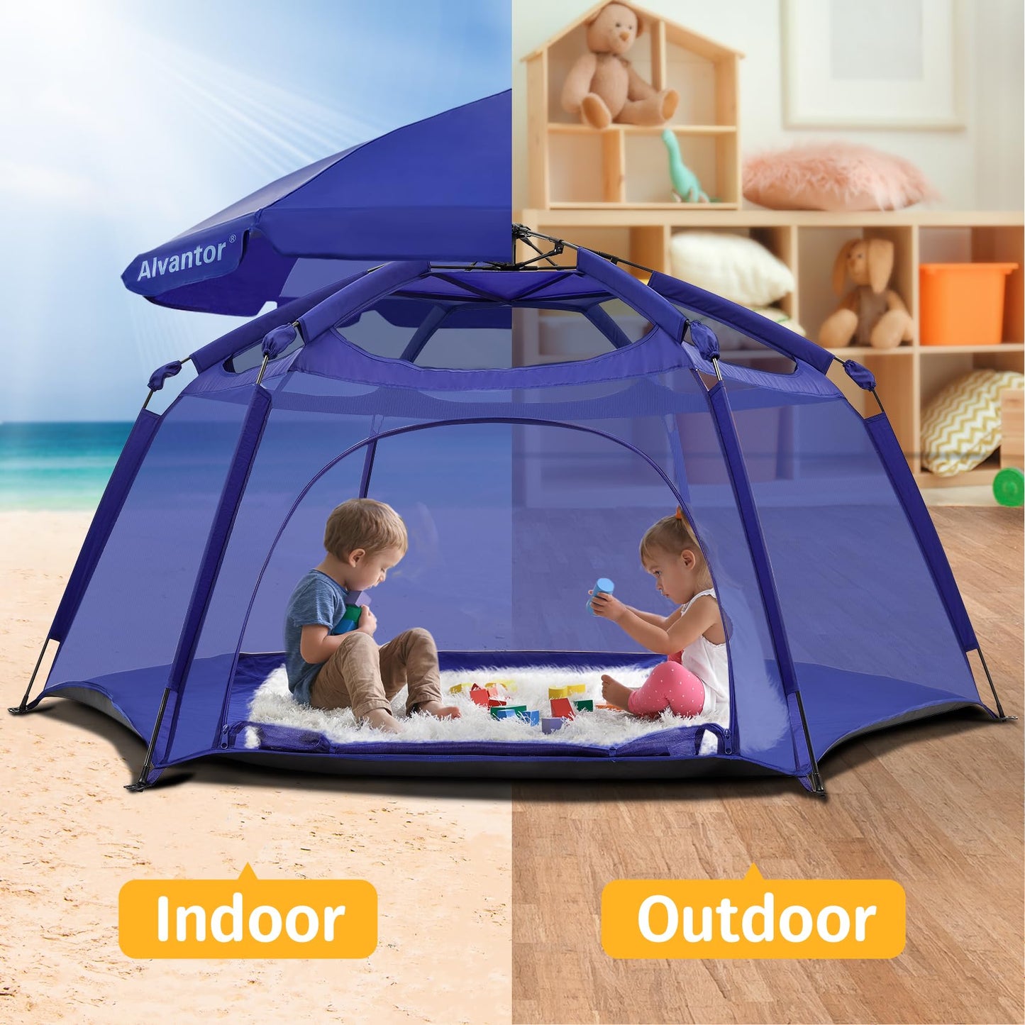 Alvantor Baby Playpen Play Yard 84x84x44 Navy | Large Pop-Up Play Tent for Babies & Toddlers