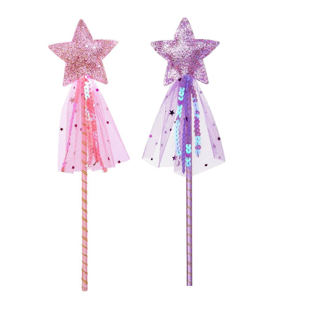 ALVOGIMOR 2-Pack Glitter Star Wands – Pink & Purple Princess Dress-Up Props, 12 inch