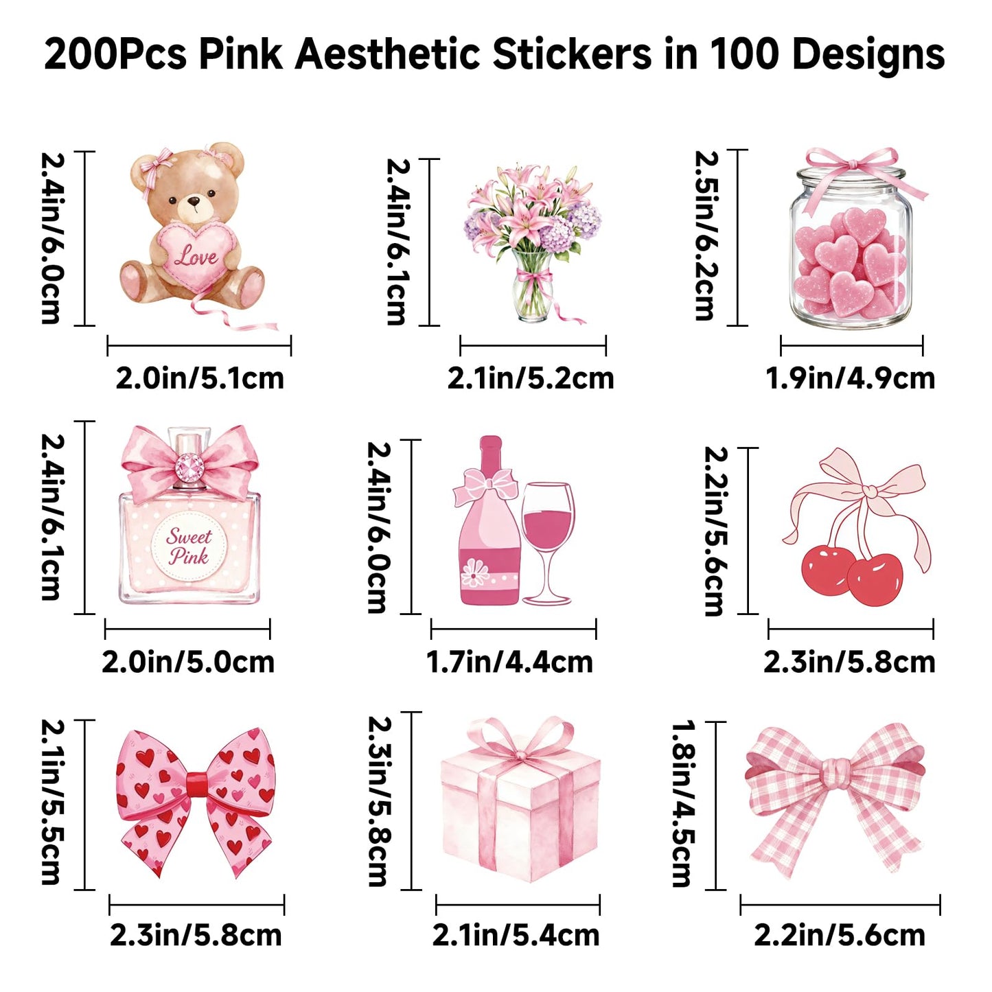 Alynta 200 Pcs Pink Aesthetic Stickers – Waterproof Vinyl Pack for Water Bottles, Laptops, Planners, and Notebooks