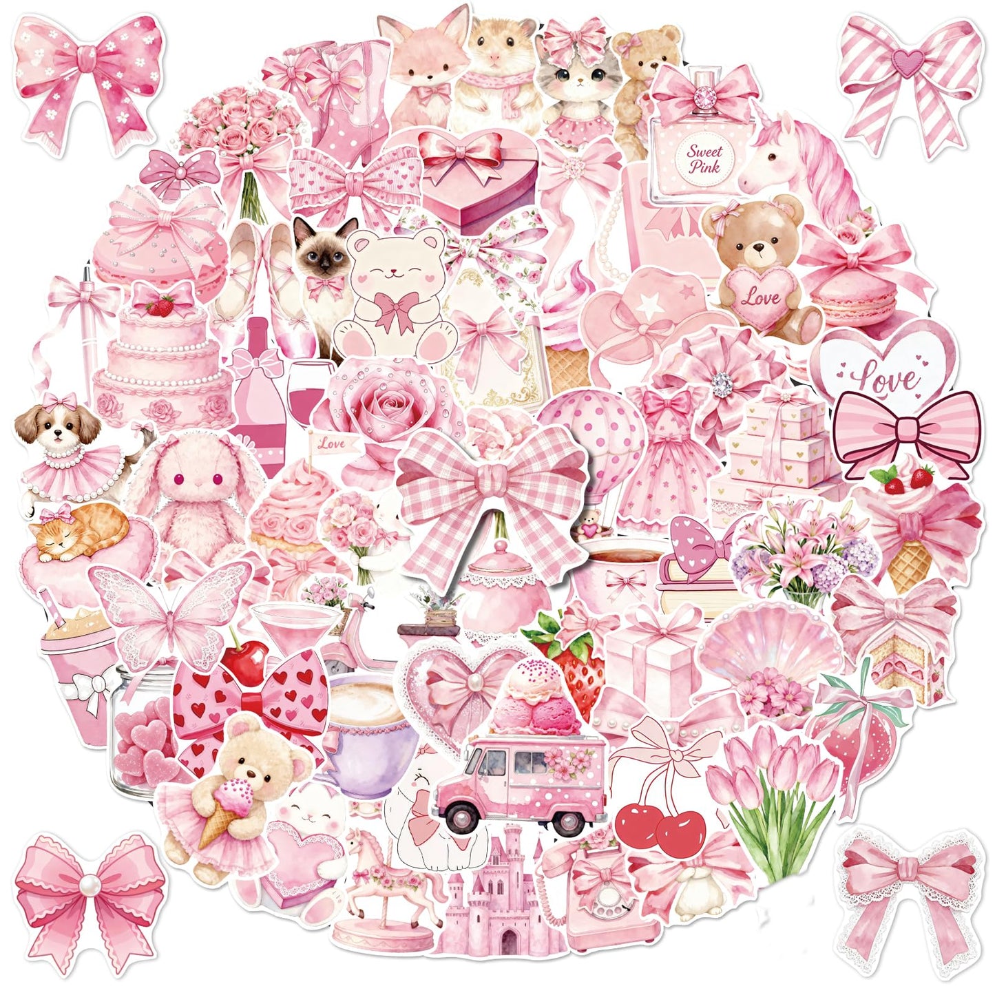 Alynta 200 Pcs Pink Aesthetic Stickers – Waterproof Vinyl Pack for Water Bottles, Laptops, Planners, and Notebooks