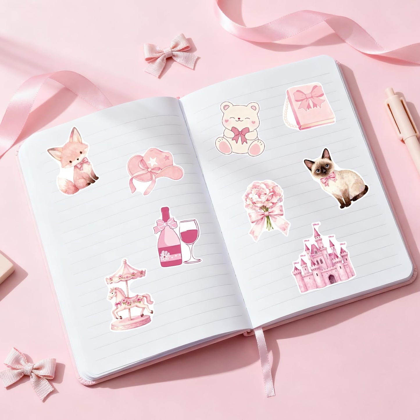 Alynta 200 Pcs Pink Aesthetic Stickers – Waterproof Vinyl Pack for Water Bottles, Laptops, Planners, and Notebooks