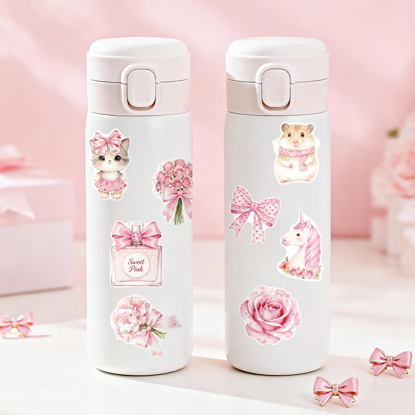 Alynta 200 Pcs Pink Aesthetic Stickers – Waterproof Vinyl Pack for Water Bottles, Laptops, Planners, and Notebooks