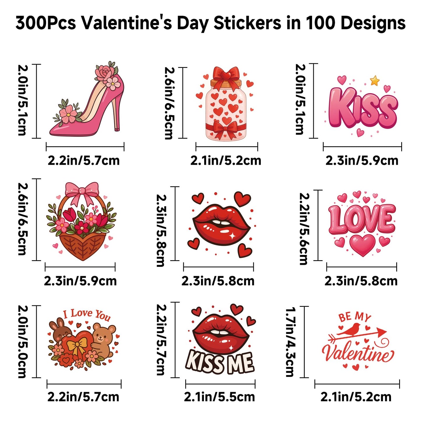 Alynta 300Pcs Valentines Day Stickers — Waterproof Vinyl Decals for Water Bottles, Notebooks & Laptops