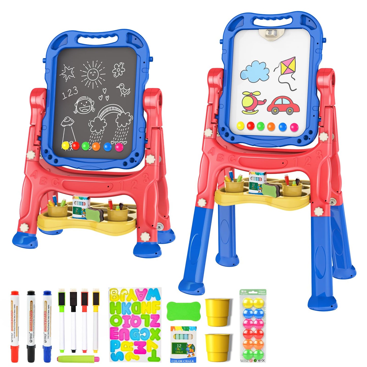 Amagoing Art Easel for Kids (Ages 3-5) | Adjustable Double-Sided Chalkboard & Whiteboard with Accessories