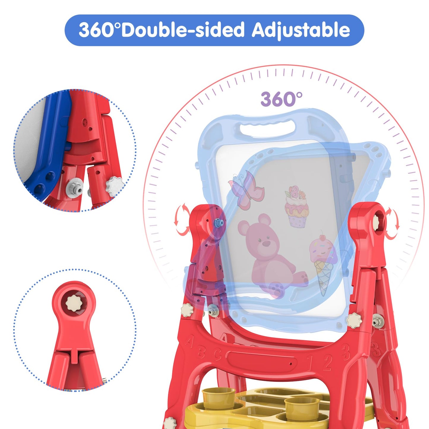 Amagoing Art Easel for Kids (Ages 3-5) | Adjustable Double-Sided Chalkboard & Whiteboard with Accessories