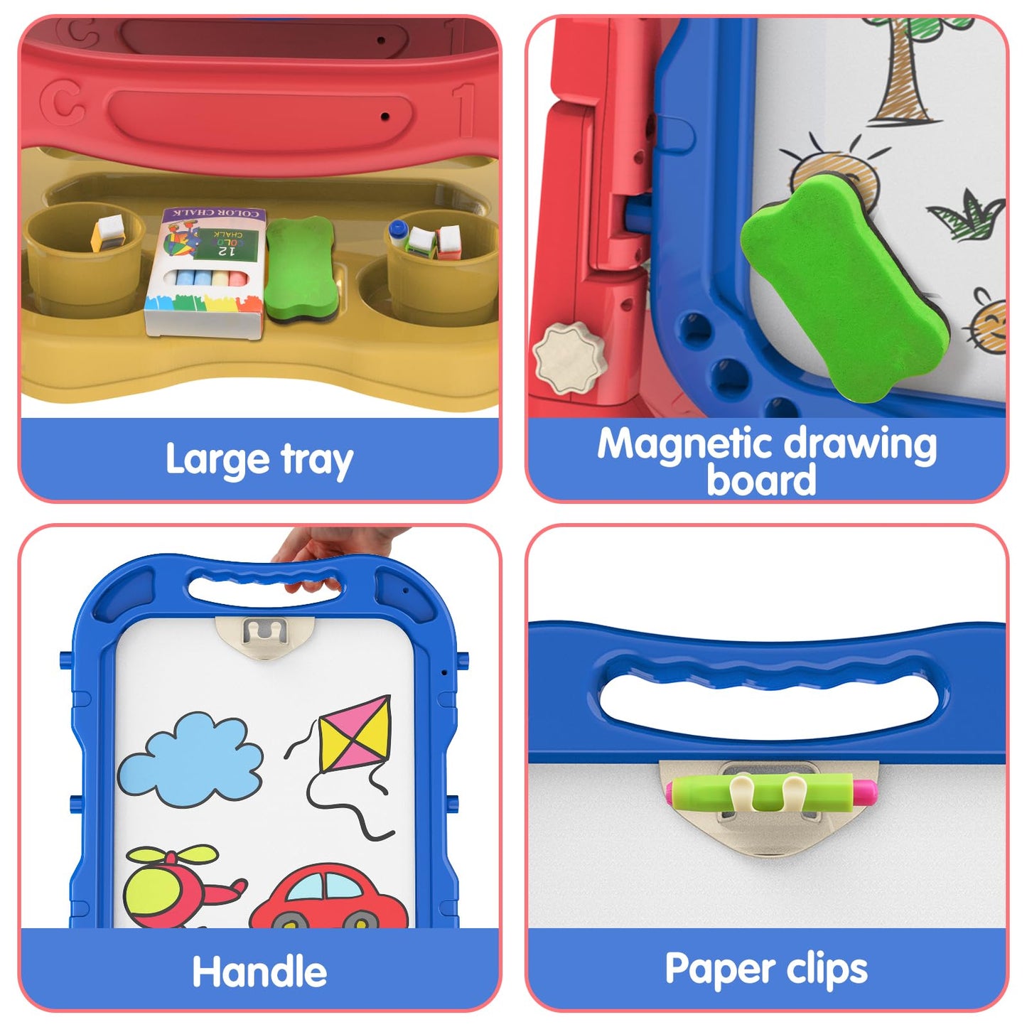 Amagoing Art Easel for Kids (Ages 3-5) | Adjustable Double-Sided Chalkboard & Whiteboard with Accessories