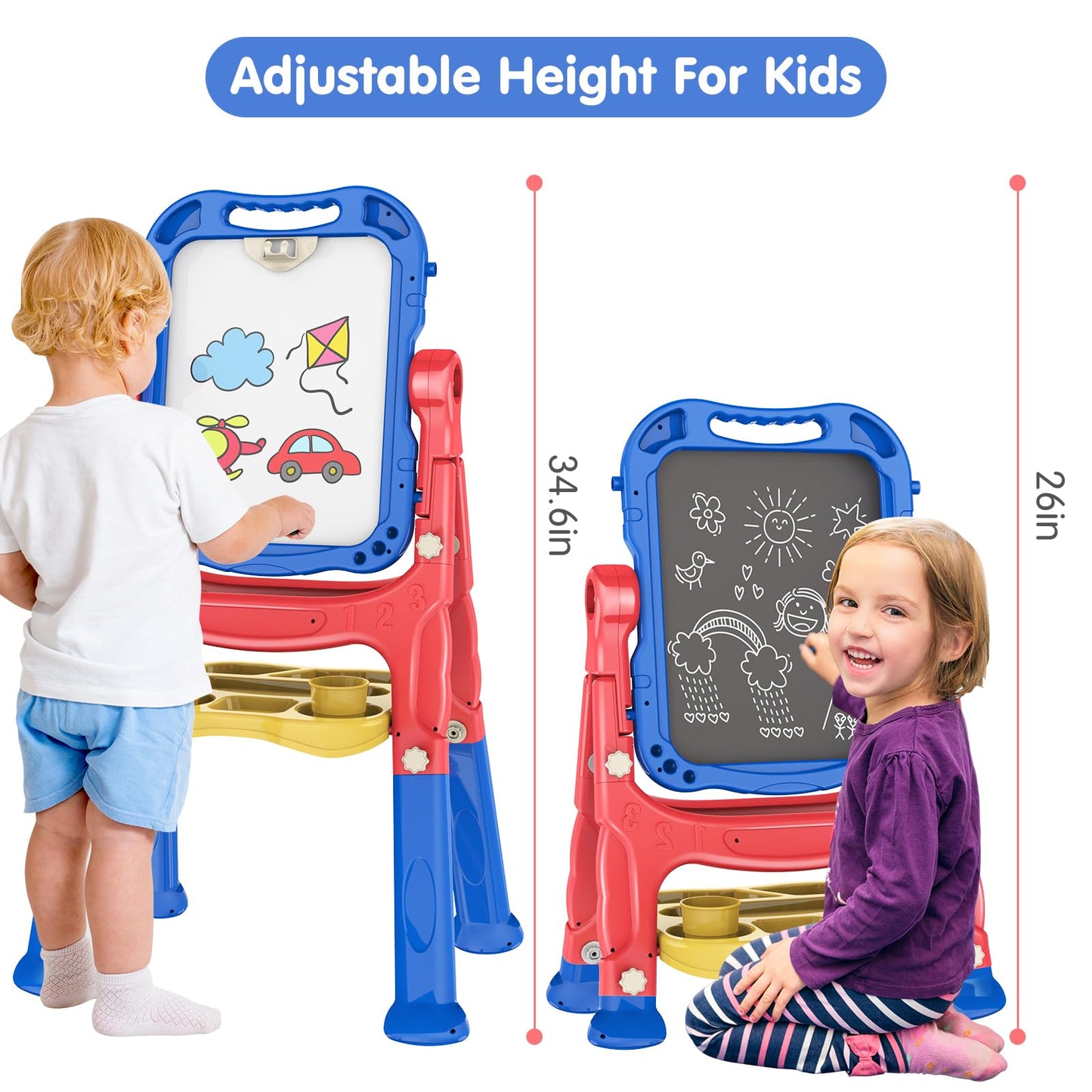 Amagoing Art Easel for Kids (Ages 3-5) | Adjustable Double-Sided Chalkboard & Whiteboard with Accessories