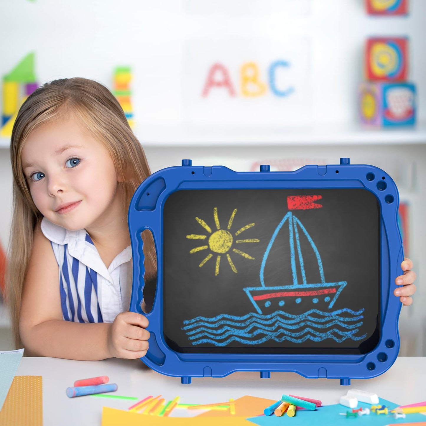Amagoing Art Easel for Kids (Ages 3-5) | Adjustable Double-Sided Chalkboard & Whiteboard with Accessories