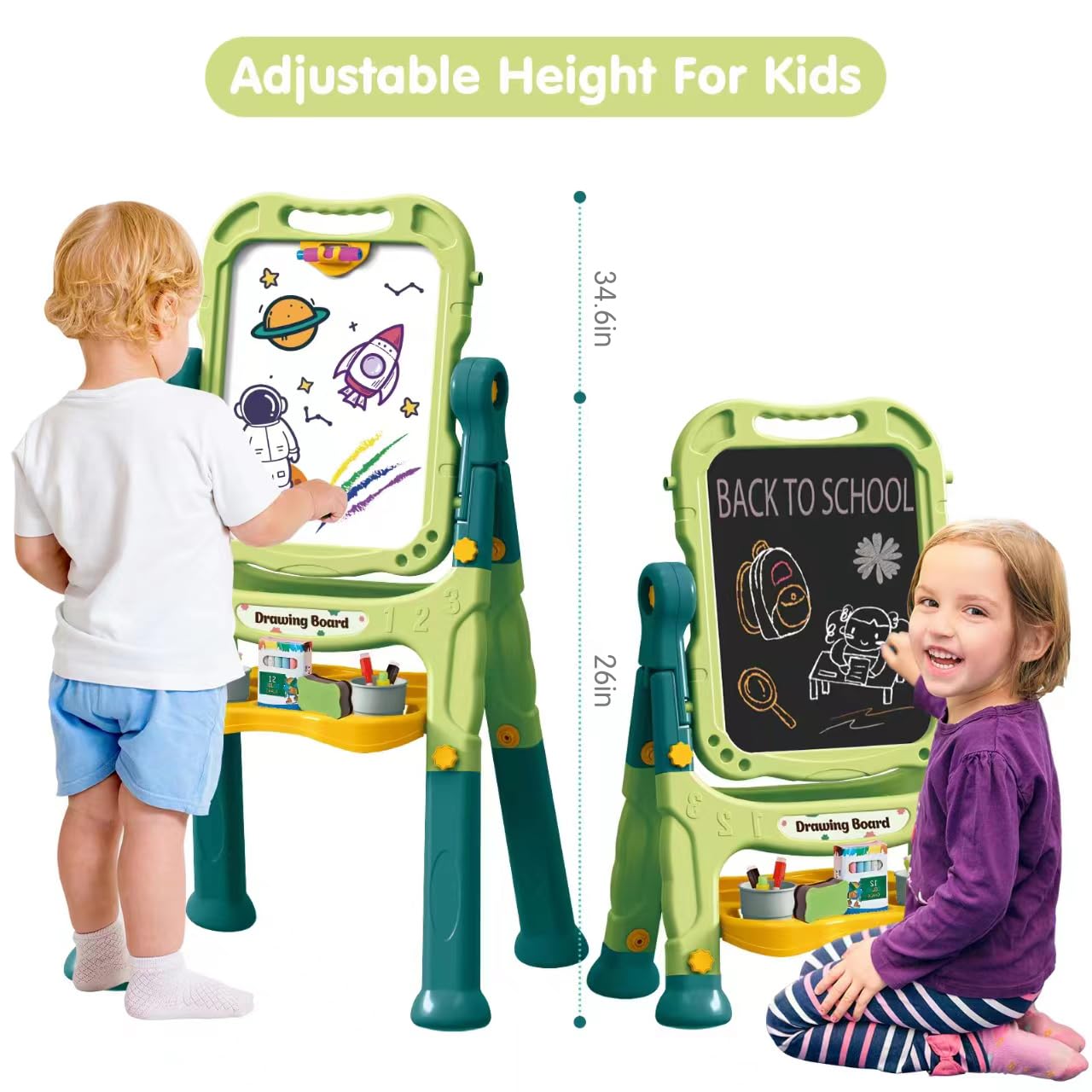 Amagoing Adjustable Standing Kids Easel (Ages 2–4) – Double-Sided Magnetic Board & Accessories