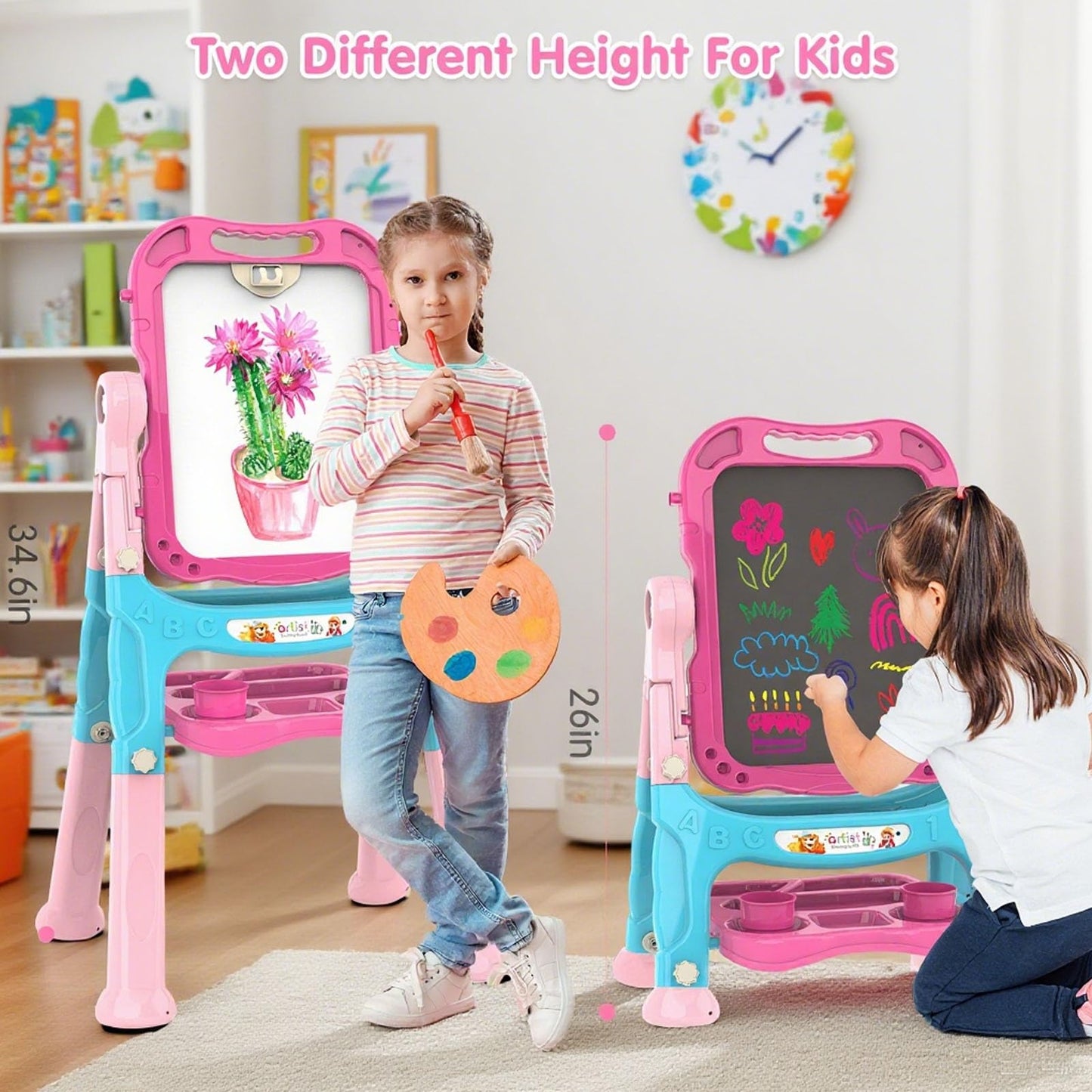 Amagoing Adjustable Kids Easel – Double-Sided Chalk & Whiteboard (26–34.6 in)