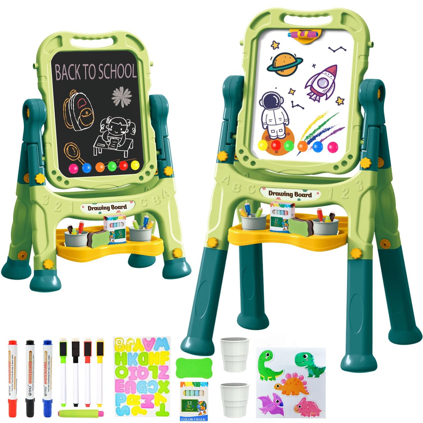 Amagoing Adjustable Standing Kids Easel (Ages 2–4) – Double-Sided Magnetic Board & Accessories