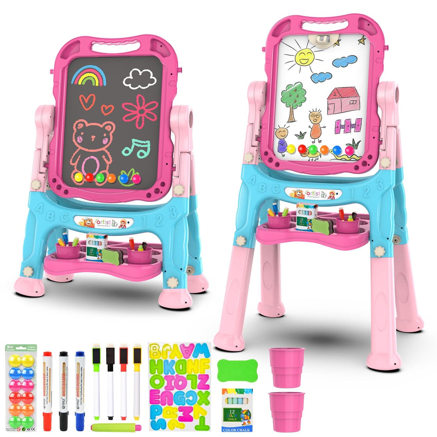 Amagoing Adjustable Kids Easel – Double-Sided Chalk & Whiteboard (26–34.6 in)