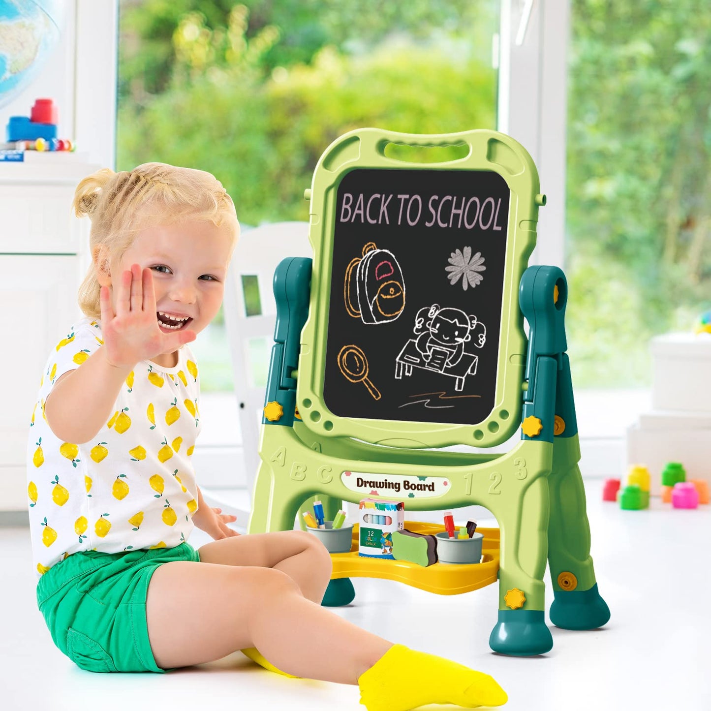 Amagoing Adjustable Standing Kids Easel (Ages 2–4) – Double-Sided Magnetic Board & Accessories
