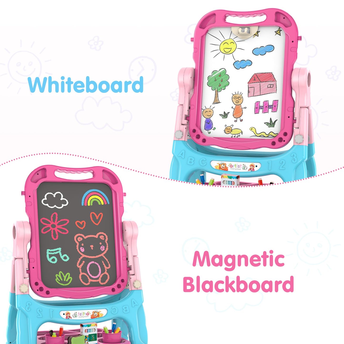 Amagoing Adjustable Kids Easel – Double-Sided Chalk & Whiteboard (26–34.6 in)