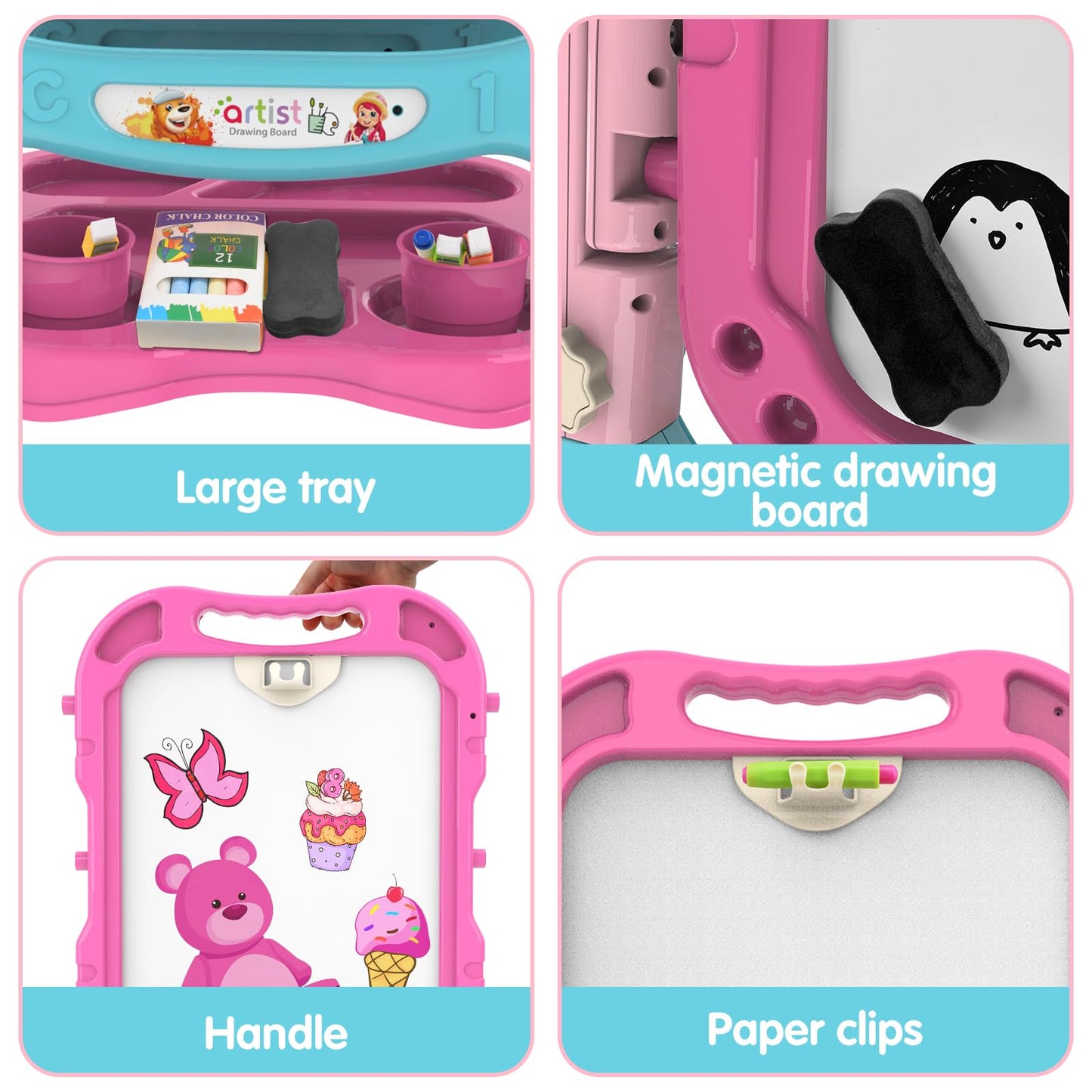 Amagoing Adjustable Kids Easel – Double-Sided Chalk & Whiteboard (26–34.6 in)