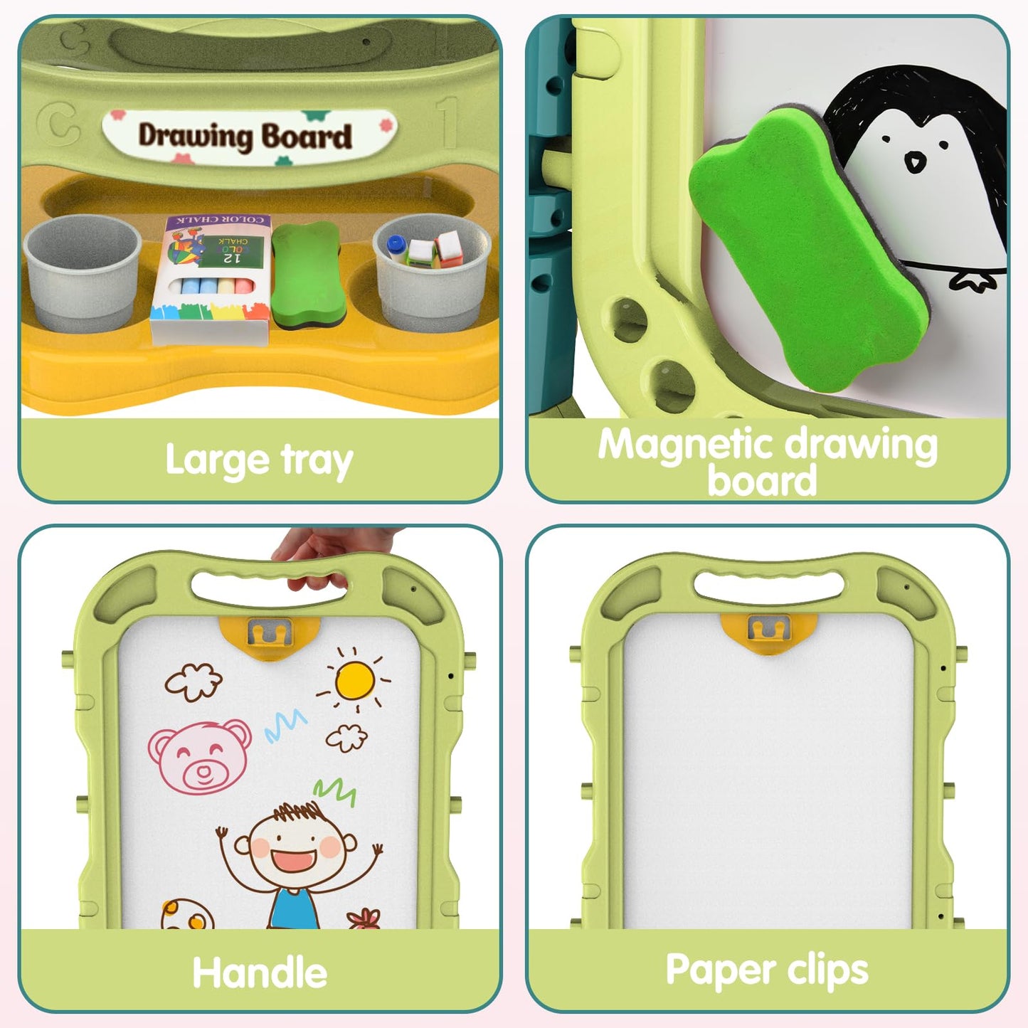 Amagoing Adjustable Standing Kids Easel (Ages 2–4) – Double-Sided Magnetic Board & Accessories