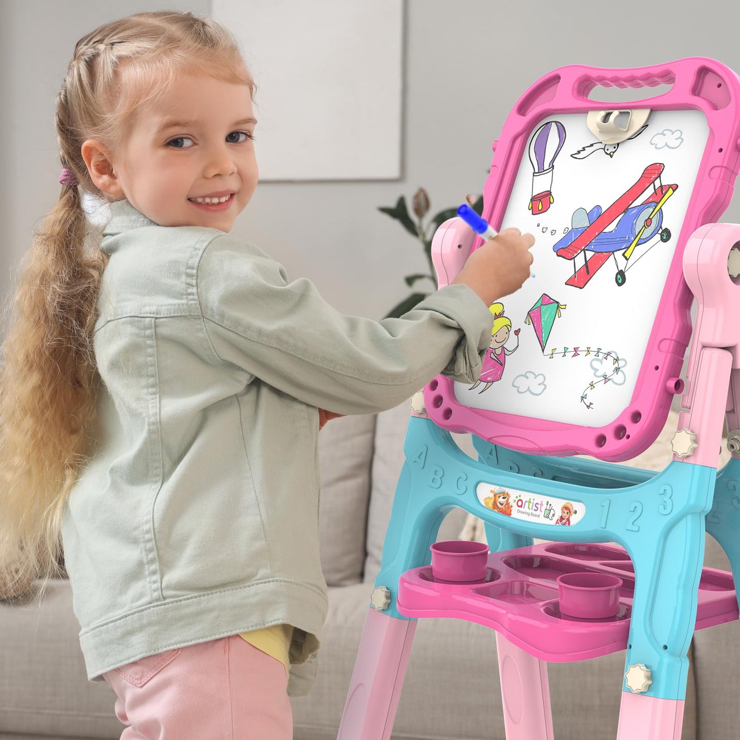 Amagoing Adjustable Kids Easel – Double-Sided Chalk & Whiteboard (26–34.6 in)