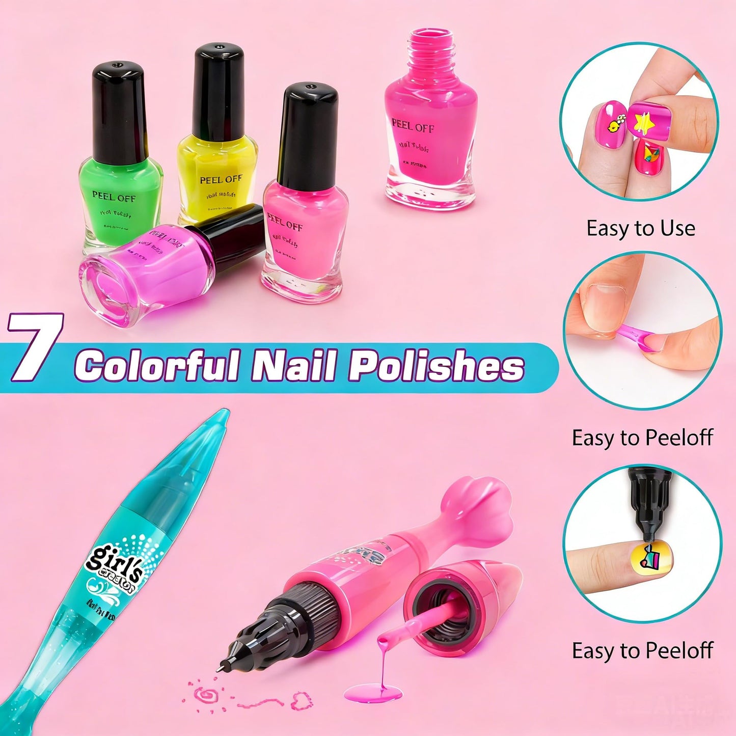 Amagoing Kids Nail Polish Set for Girls | Nail Dryer, Nail Art Pens & Cartoon Press-On Tips