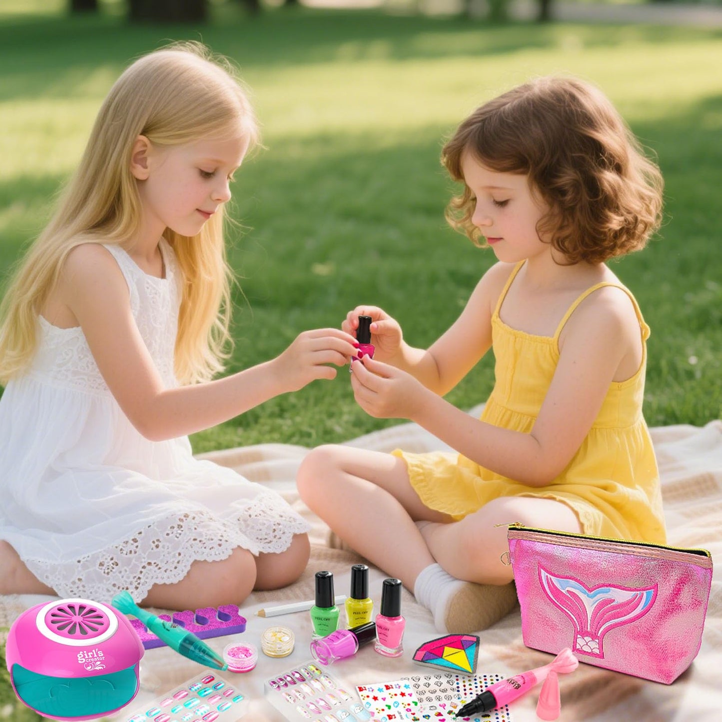 Amagoing Kids Nail Polish Set for Girls | Nail Dryer, Nail Art Pens & Cartoon Press-On Tips