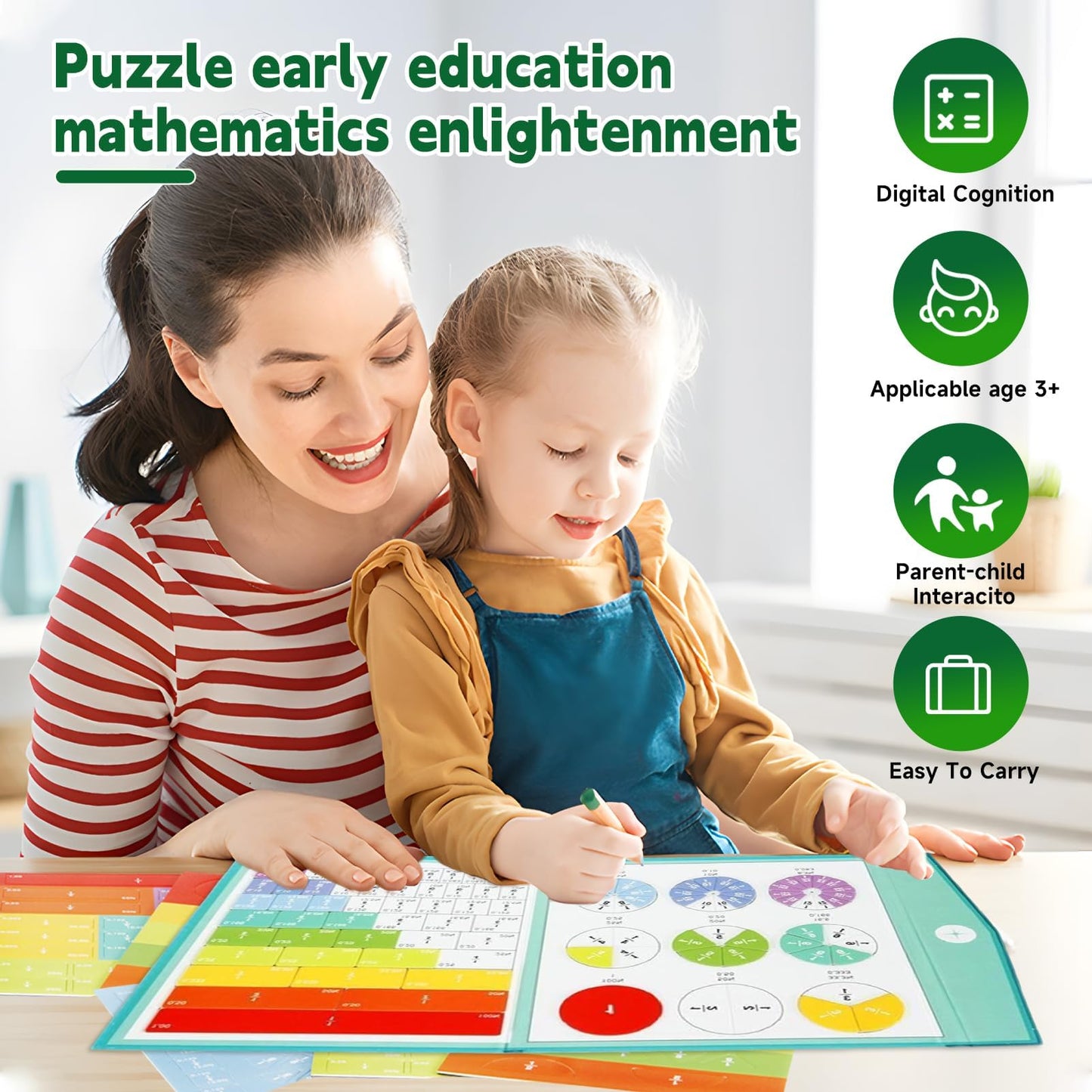 AMAMIA Montessori Magnetic Book Fraction Puzzle — Educational Fraction Tiles for Elementary Students
