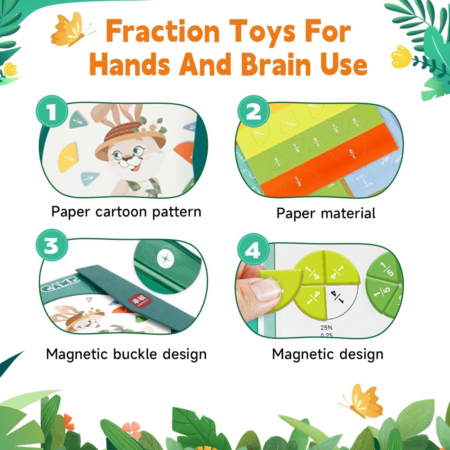 AMAMIA Montessori Magnetic Book Fraction Puzzle — Educational Fraction Tiles for Elementary Students