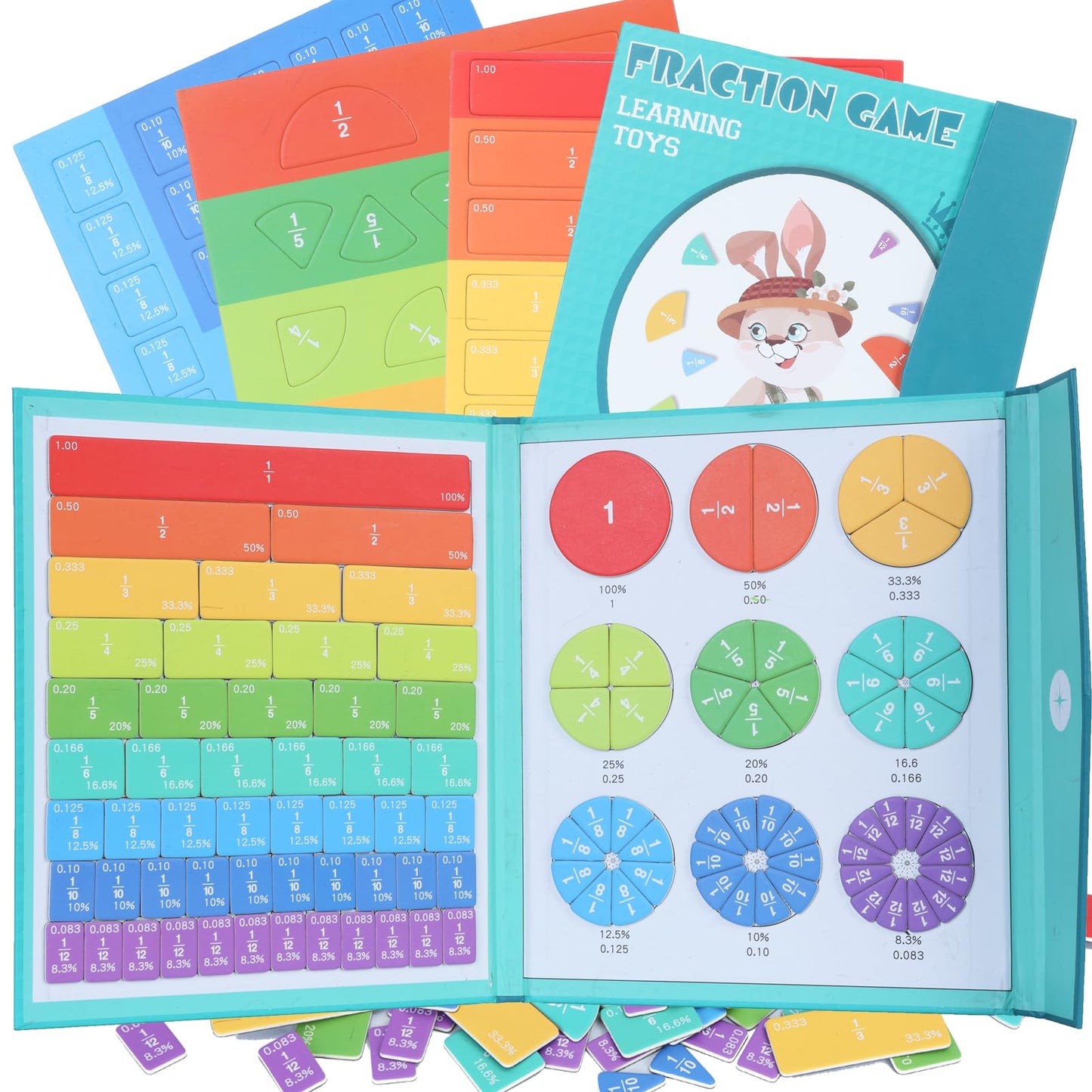 AMAMIA Montessori Magnetic Book Fraction Puzzle — Educational Fraction Tiles for Elementary Students
