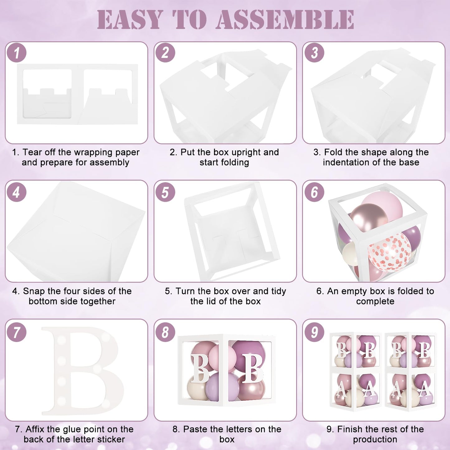 Amandir 153Pcs Purple Baby Shower Decorations Kit — Balloon Arch, Letter Boxes, Butterfly Balloons
