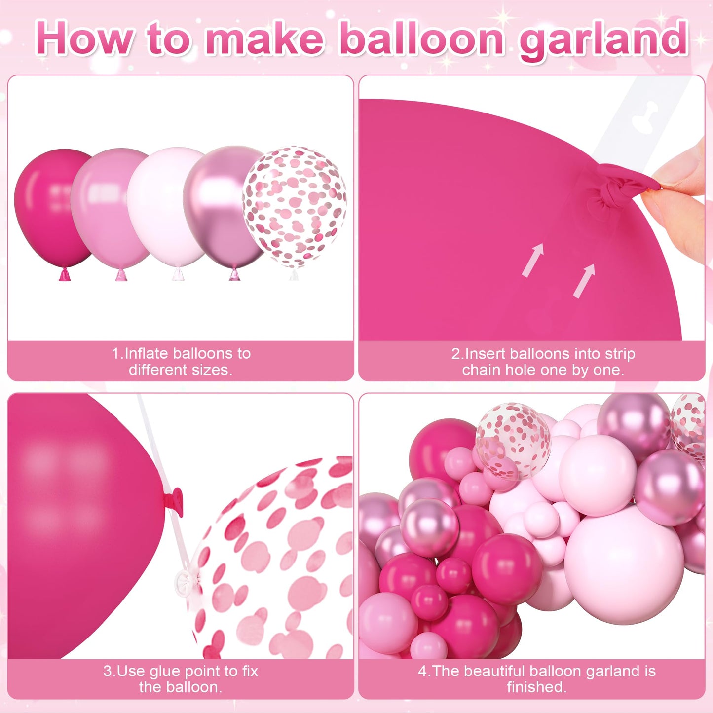 Amandir 153 Pcs Pink Balloon Arch Garland Kit – Premium Latex Confetti Balloons for Valentines Day, Baby Showers & Weddings