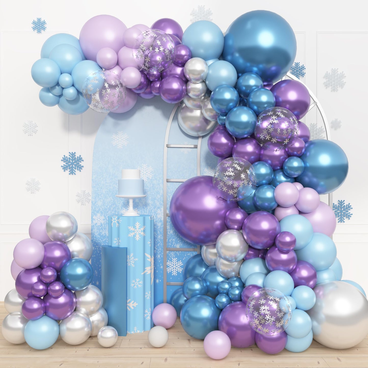 Amandir 153pcs Blue Purple Balloon Arch Kit | Snow Confetti Balloons for Princess Winter Wonderland Parties