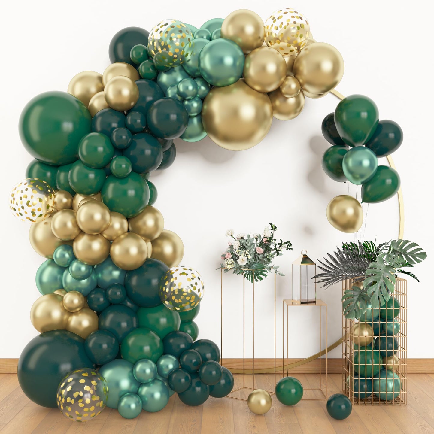 Amandir 153pcs Green and Gold Balloon Arch Kit | Graduation Birthday Safari Party Decor