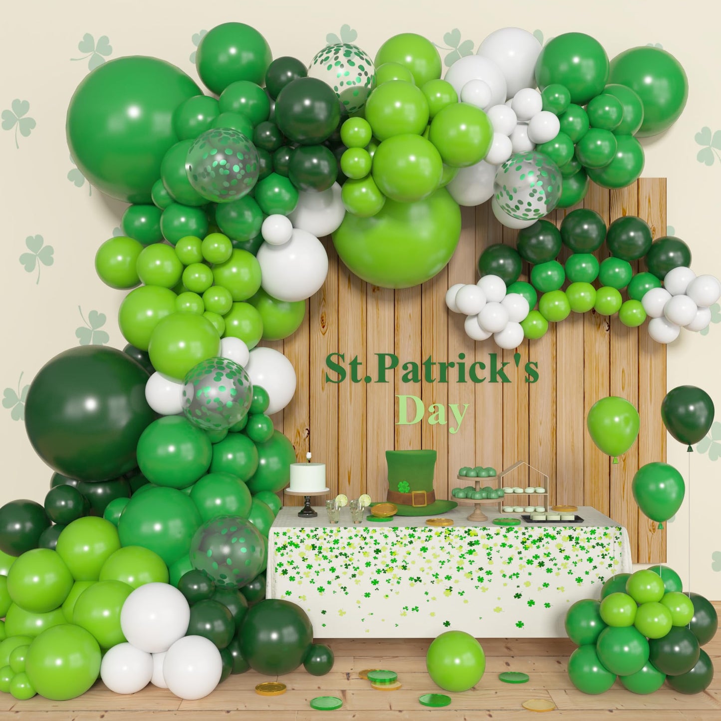 Amandir 153pcs Green Balloon Arch Garland Kit — Emerald, Lime & Confetti Balloons (18/12/10/5in)