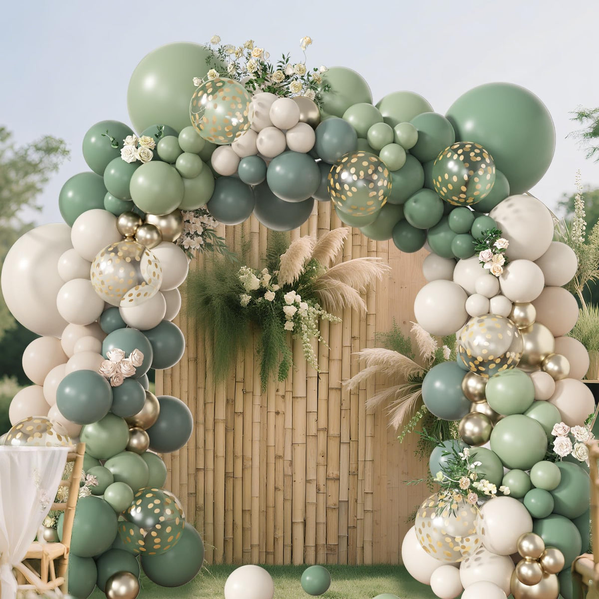 Amandir 173Pcs Dusty Green Balloon Arch Kit – Sage, Olive, White & Gold